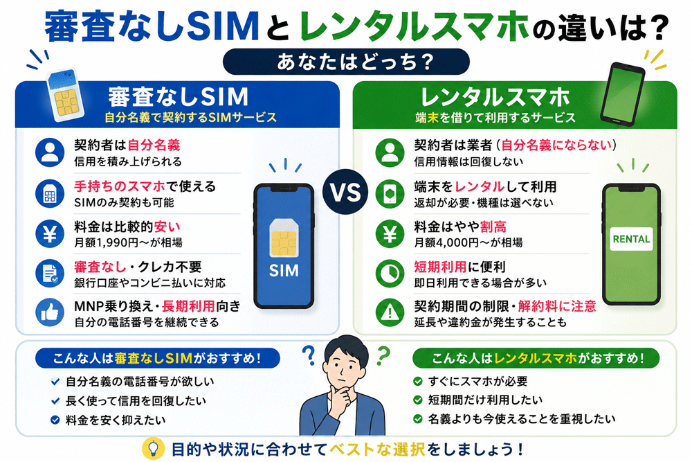 審査なしSIMとレンタルスマホの違い